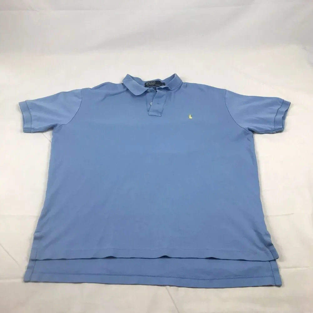 Vintage RALPH LAUREN MENS POLO SHIRT‎ SIZE L LARGE Blue SHORT SLEEVE 100% COTTON